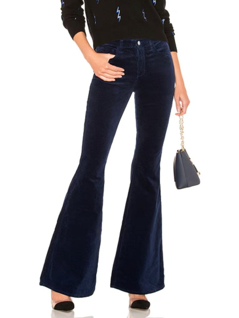 L'AGENCE | Solana Big Flare Velvet Pant in Navy